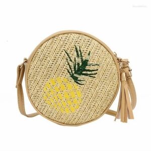 🆕️ Pineapple Embroidered Round Crossbody Bag with Tassels